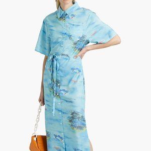 STAUD Cameron belted printed woven shirt dress S
